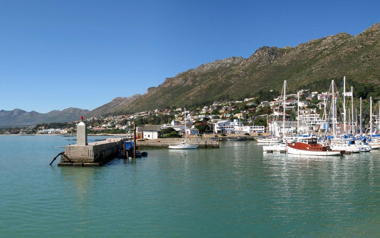 Yachts in the Gordon's Bay marina below the Hottentots Holland mountains